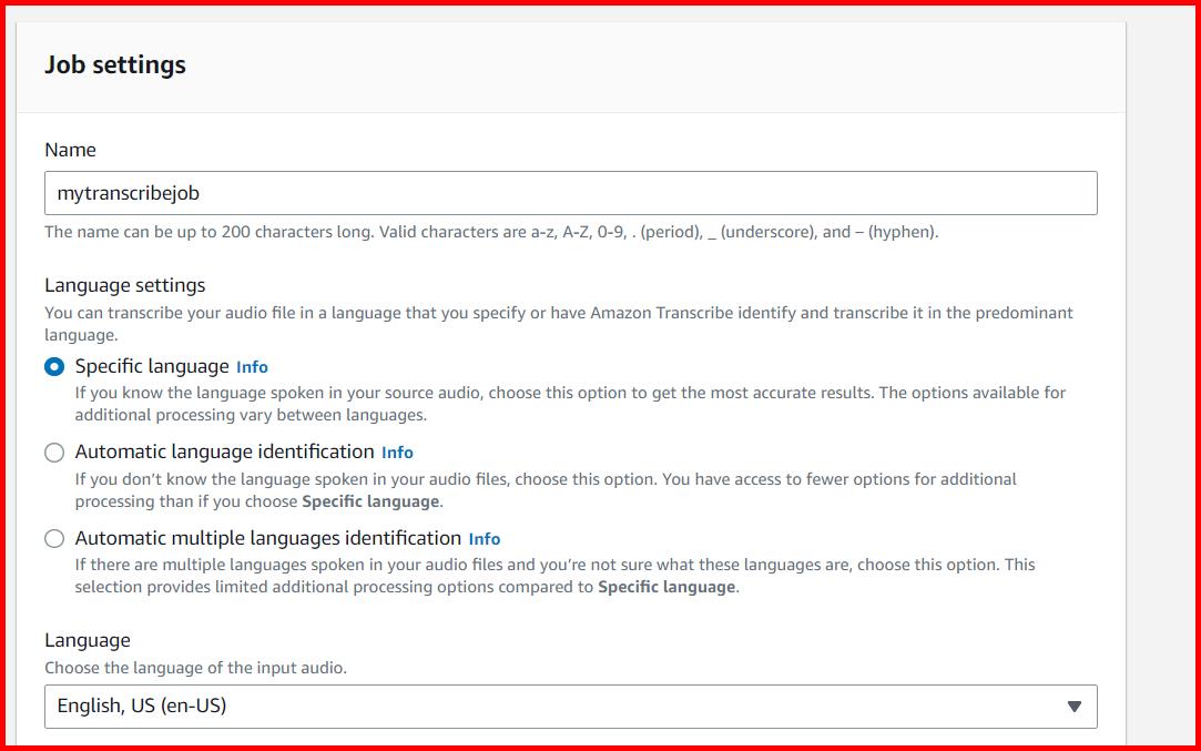 Picture showing the section of screen for entering name, Language settings and Language